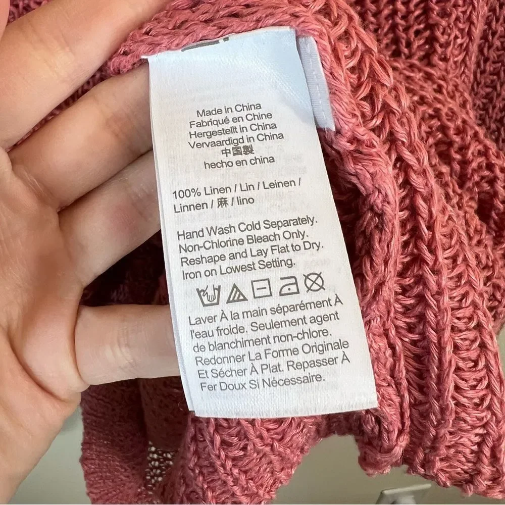 J. Crew 100% Linen‎ Open Knit Relaxed Fit Beach Sweater Cover Up Pink Medium